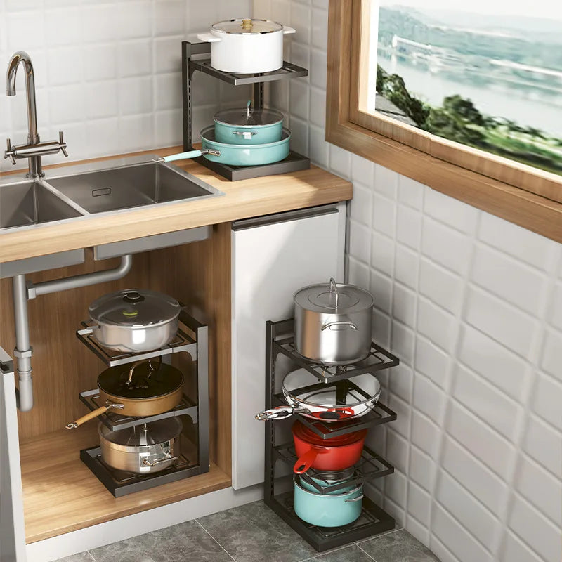 New Stainless Steel Kitchen Organizer Floor Pot Lid Rack Holder Economical Metal Storage for Restaurants