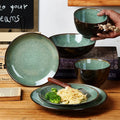 Nordic Luxury Ceramic Bowl Tableware Household Kiln Change Bowl Plate Creative Dish Green Dinnerware Set