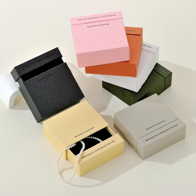 Wholesale New Design Custom Logo Pink Green Cardboard Drawer Sliding Small Ring Necklace Organizer Earring Package Jewelry Box