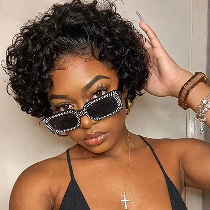 2025 New Arrival Cheap Price 13x1 for Pixie Cut Black Women Wig Brazil Remy Human Hair Lace Front Short Curly Wig