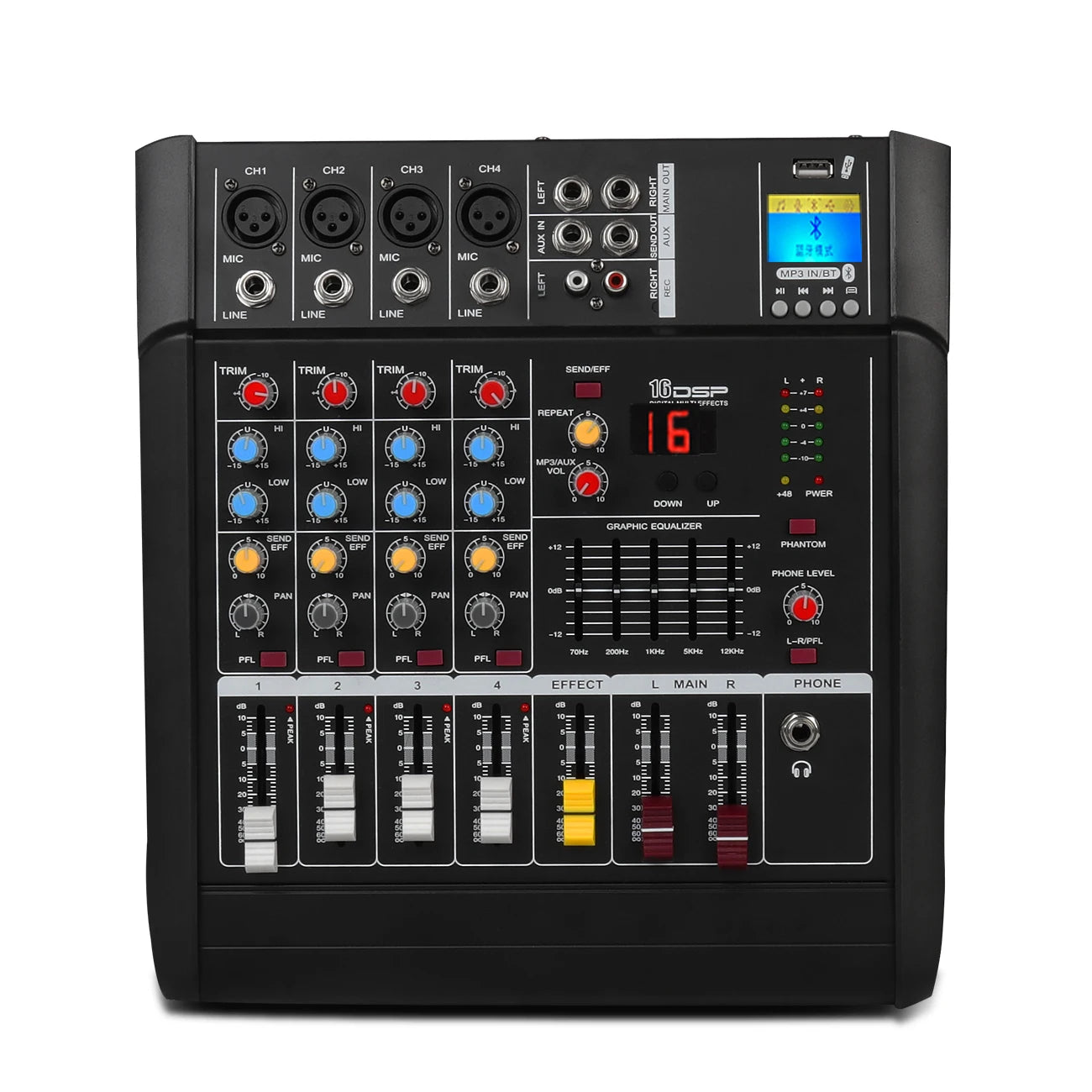 Depusheng GM4X Professional 4 Channel  Build-in 16 Kinds of DSP Reverb Effect Powerful  Amplifier Mixing Console