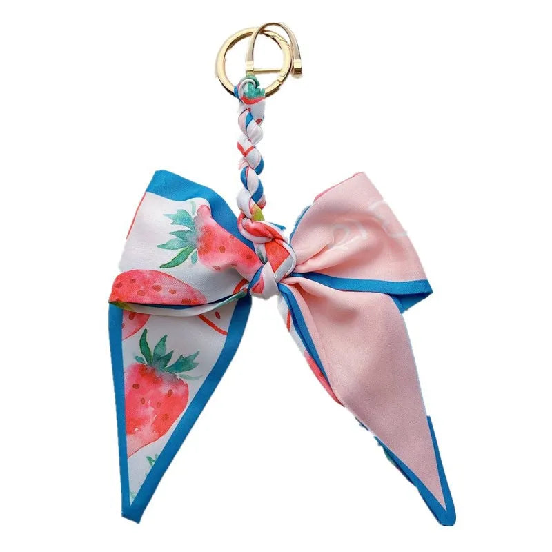 Silk Ribbon Bow Tassel Bag Pendant Key Chain for Women Purse Handbag Decor