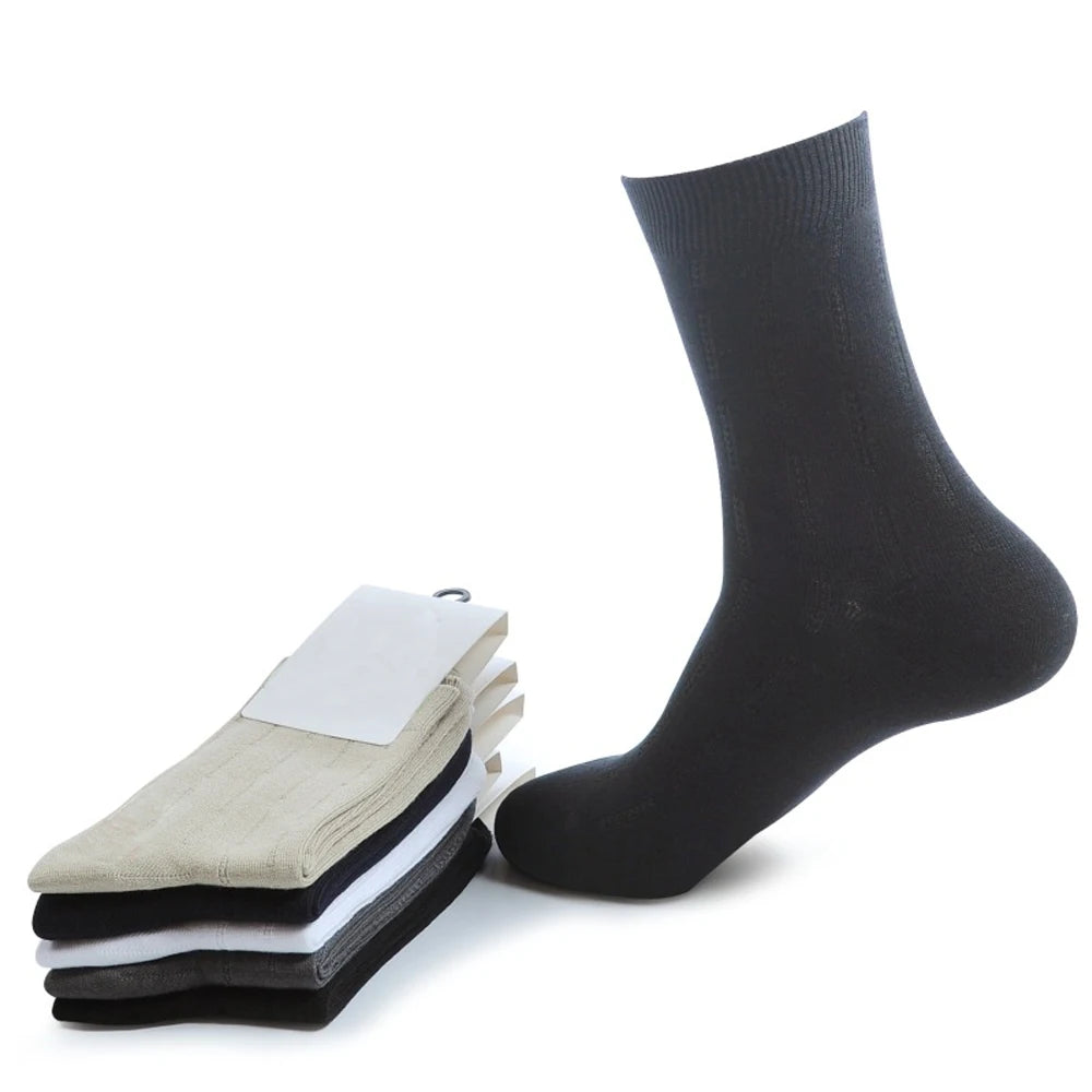 Wholesale Plain Plaid Mens Formal Socks Breathable Bamboo Woven Casual for Autumn Season Dropshipping