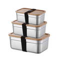 Japanese Stainless Steel Bento Box with Airtight Bamboo Lid Refrigerator Crisper Food Storage Containers for Lunches