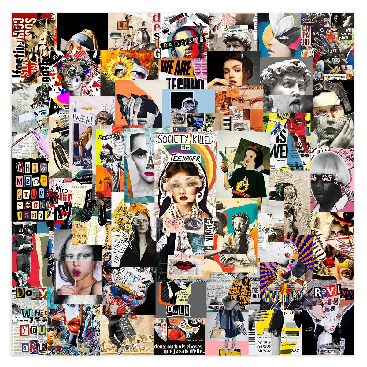 50PCS Tide Funny Aesthetic Cool Abstract Art Painting DIY Vintage Creative Collage Sticker