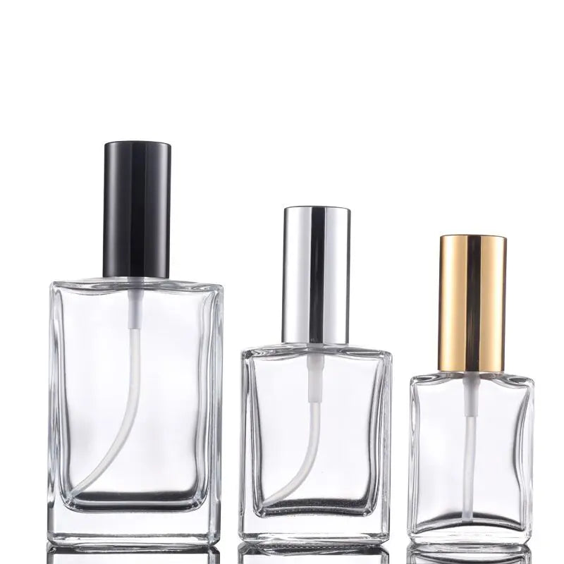15ml 30ml Square Glass Perfume Bottle with Long Cap Black Silver Screw Long Cap MOQ 100pcs
