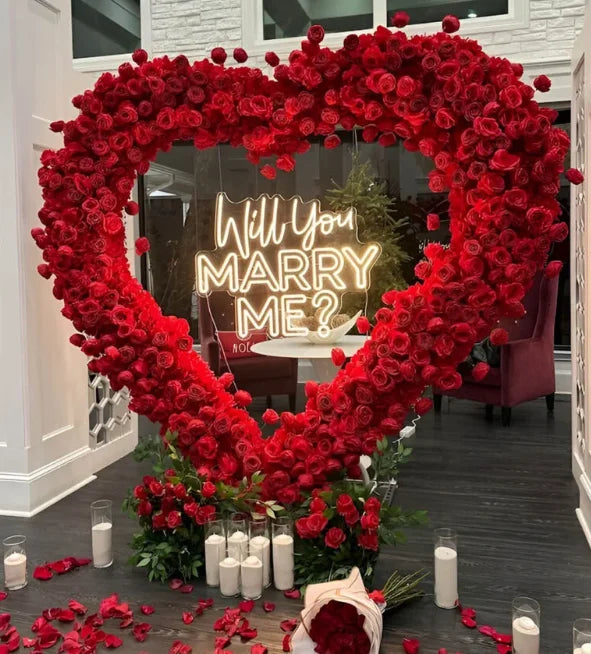 Y-G007 Handmade Proposal Rose Heart Flower Arch Decor Heart Shaped Flowers Backdrop Wedding Floral Arch for Valentines Day