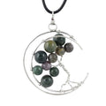HZ Wire Wrapped Tree of Life Indian Agate Stones Round Shaped Drop Hoop Pendant for Gifts Healing Crystals Jewelry