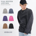 Wholesale Custom Logo Printed Blank Long Sleeve Unisex Washed 100% Cotton Acid Washed Vintage Breathable T-Shirts for Women Men