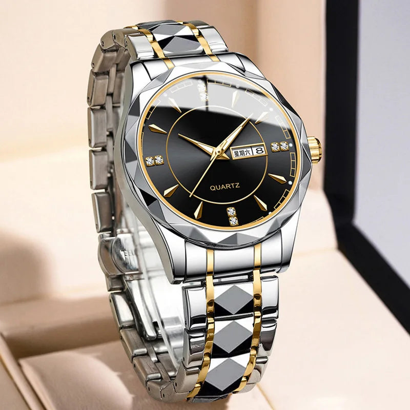 Luxury Business Men Calendar Week Stainless Steel Quartz Wrist Watches Wholesale Customize