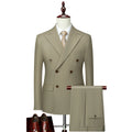 Men's Green Two-Button 2-Pieces Suits Double Breasted Splits Business Style With V-Neck Collar Closure Bridegroom Suit 9115