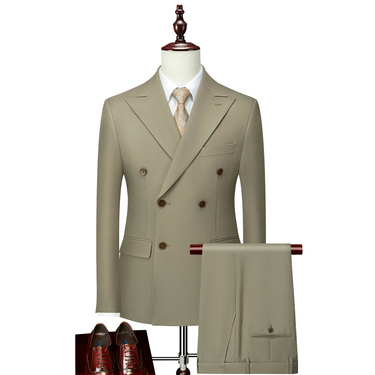 Men's Green Two-Button 2-Pieces Suits Double Breasted Splits Business Style With V-Neck Collar Closure Bridegroom Suit 9115