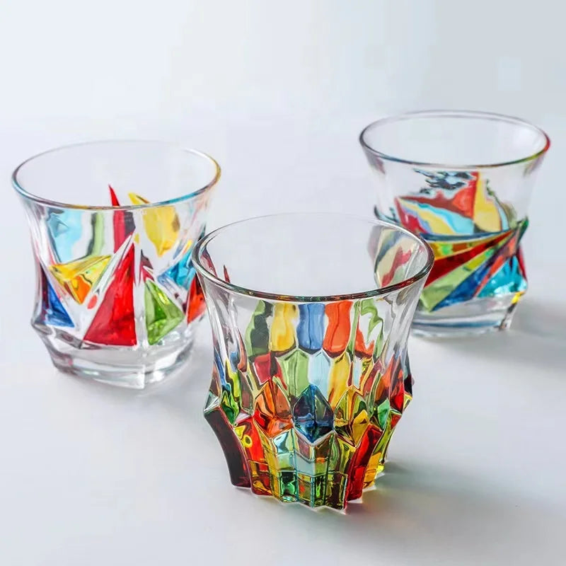 Top Seller Whiskey Glasses Hand Painted Colorful Snifter Glasses Old Fashioned Whiskey Rocks Glass