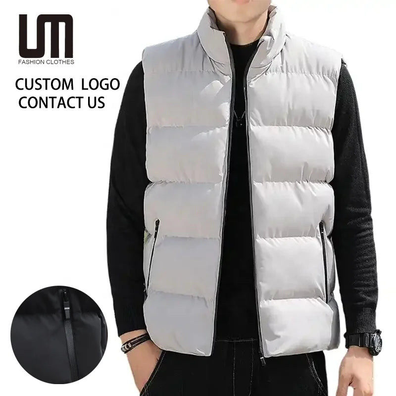 Liu Ming Cheap Custom Logo Men Winter Warm Coats Stand Collar Puffer Vest Oversized Plus Size Sleeveless Jackets