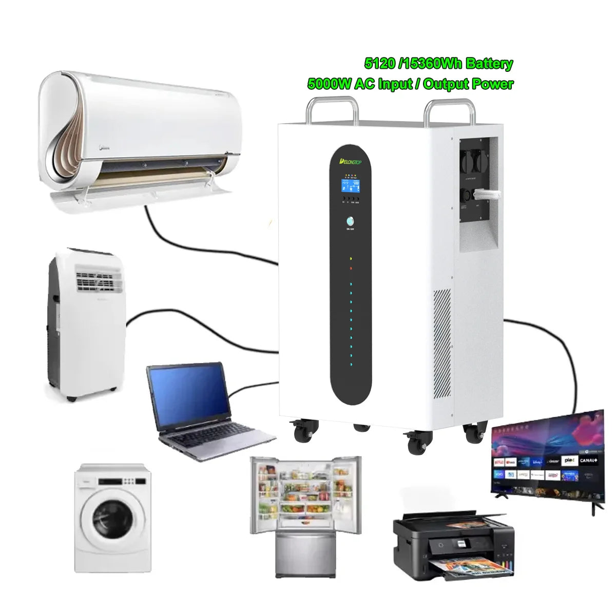 Mobile Stackable All One Home Energy Storage LiFePO4 Solar Battery 5KWh 15KWh 5KW Grid Inverter MPPT Controller Power Station