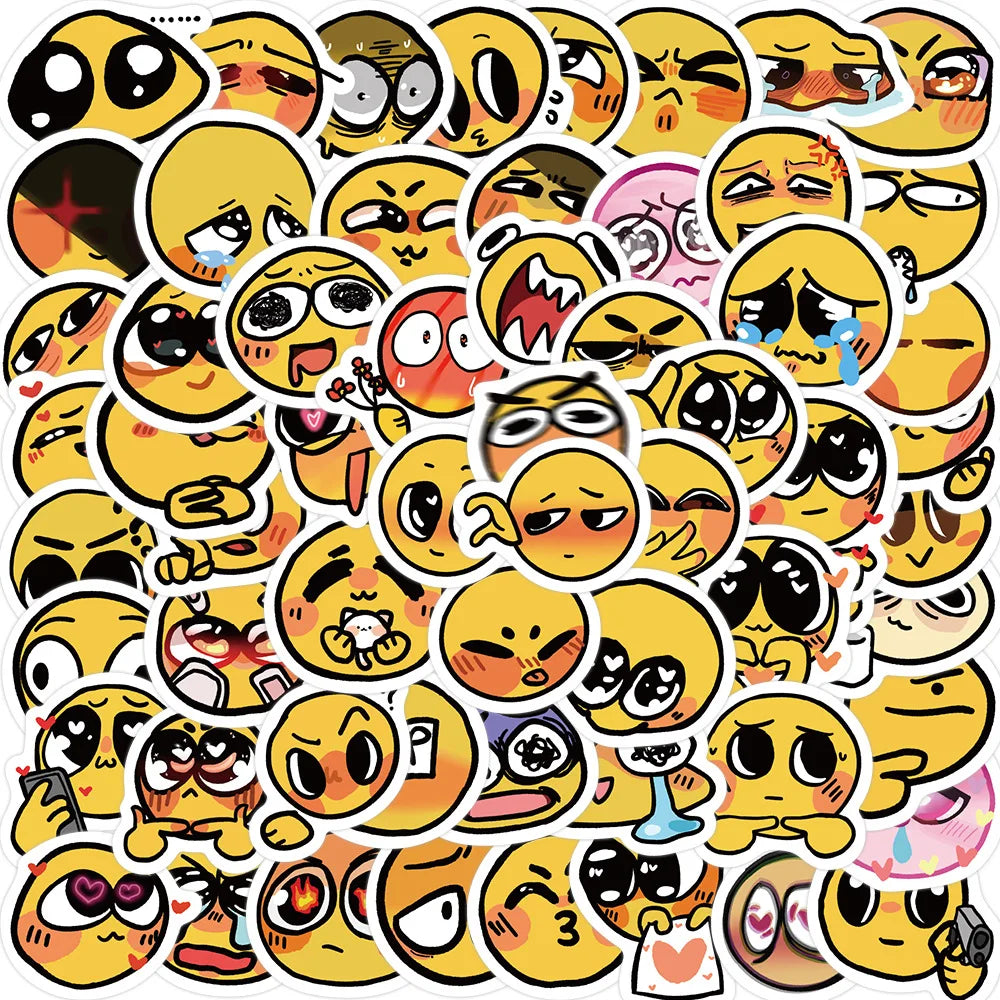 60PCS Not Repeat Cute Yellow Cartoon Emoticon Funny Prank Meme Sticker