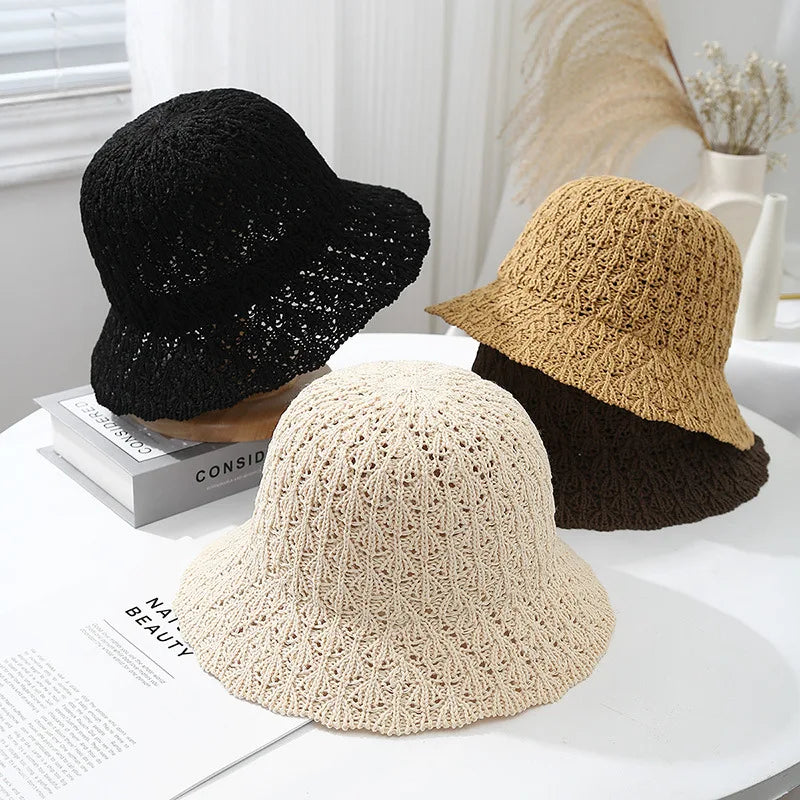 Women Japanese Style Summer Fisherman Hat Daily Travel All-Match Sunshade  Knitted Beach Hat