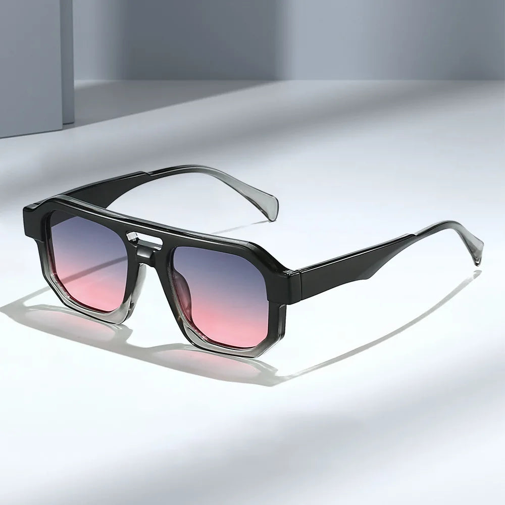Wholesale Gradient Frame Lens Double Bridge Men'S Sunglasses Custom Logo Vintage Square Frame Sun Glasses