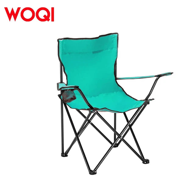 WOQI Iron Metal Oxford Fabric Outdoor Portable Camping Chair with Cup Holder Foldable Design for Park & Beach Use