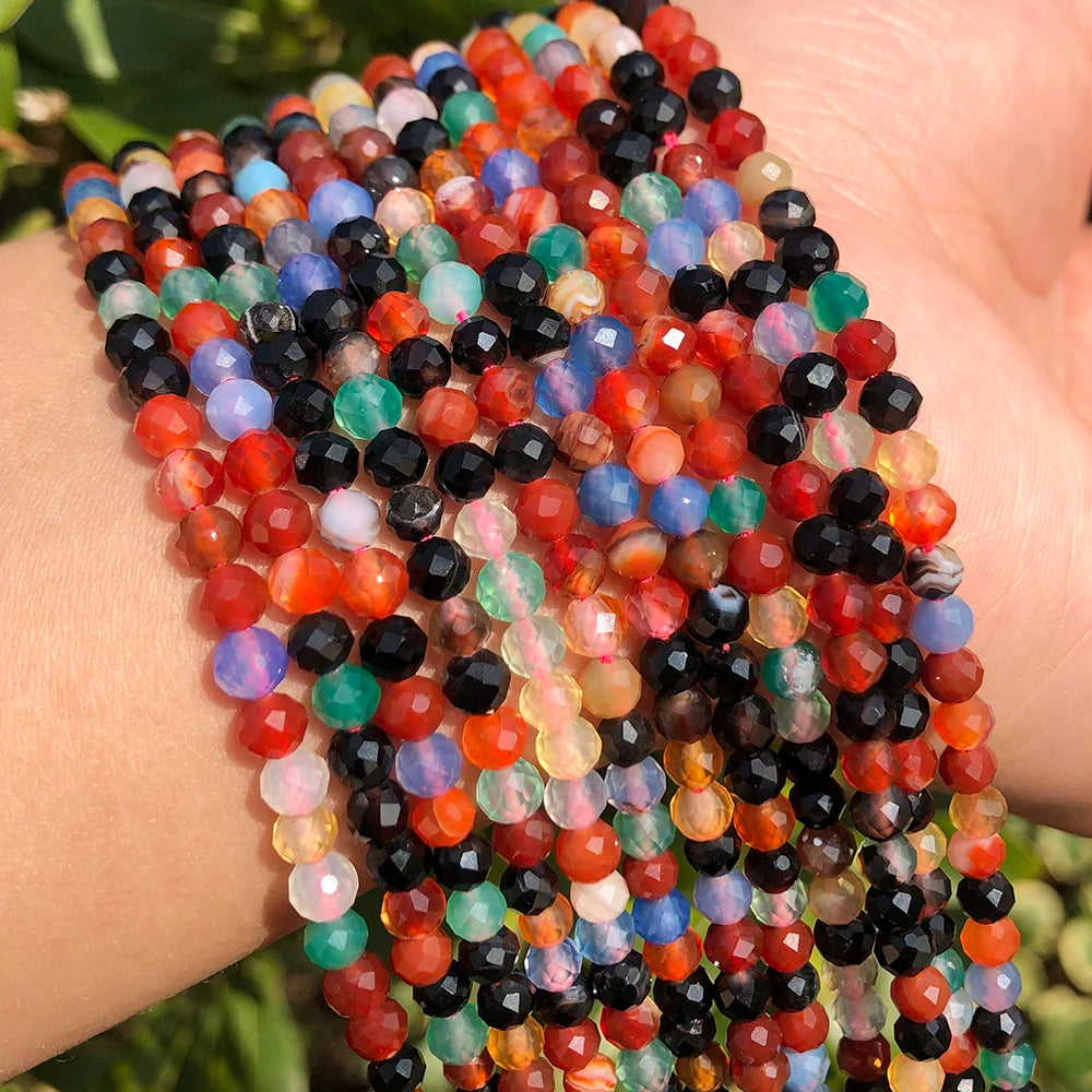 Wholesale Small Faceted 2mm/3mm/4mm Agate Stone Beads Colorful Loose Beads for Jewelry Making Bracelets