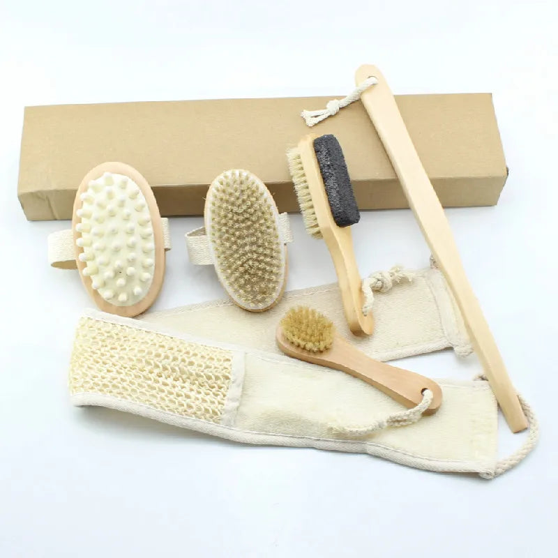 Eco Friendly Natural Boar Bristle Long Handle Bath Brush Set Detachable Design Massage Bath Brush Body Care Brush