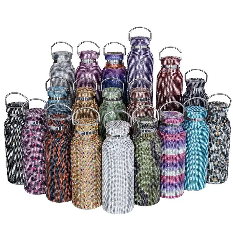 350/500/750Ml Creative Colorful Diamond 304 Stainless Steel Water Bottle Vacuum Flask Thermos Cafe Cup Adult Gift