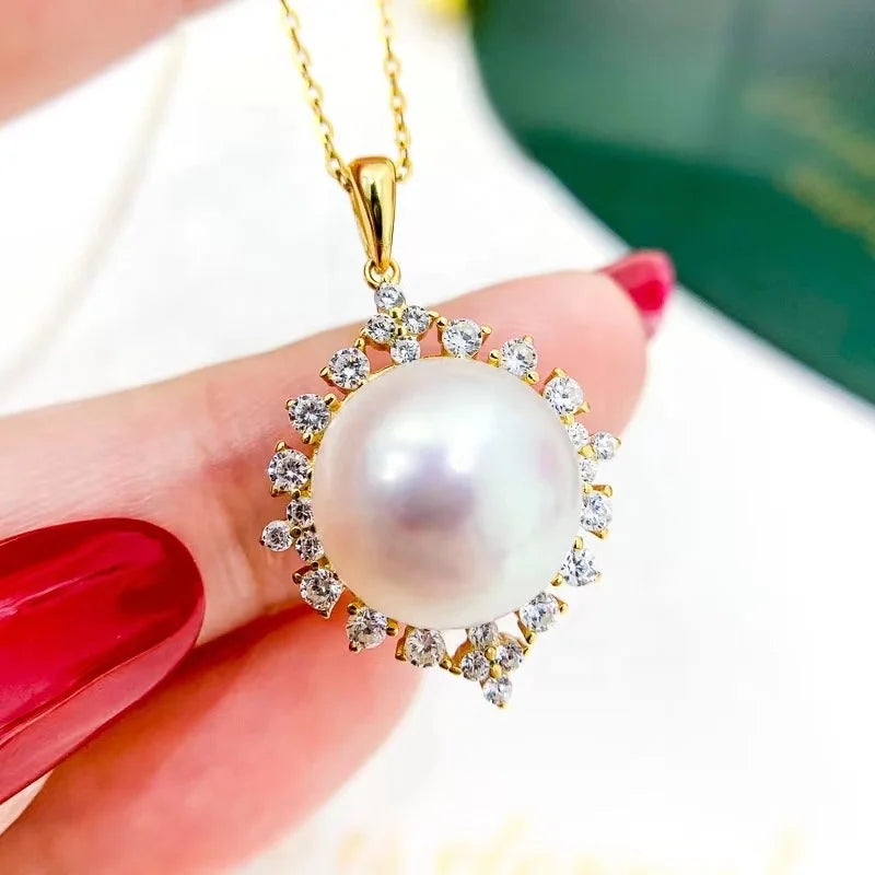 P1294 11-12mm DIY Natural  Freshwater Pearl Charm Pendant Necklace Accessory 925 Sterling Silver Jewelry for Women Without Chain
