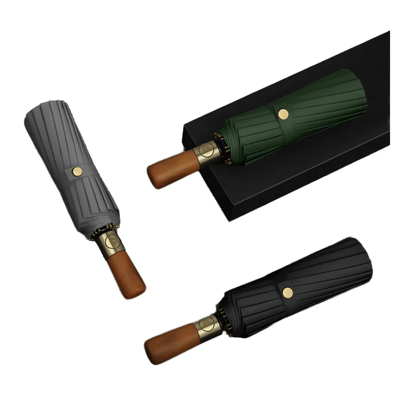 Fully Automatic 3-Fold Integrated Umbrella Modern Design Custom Logo Black Coated Straight Style 110cm Big Size Business Gift