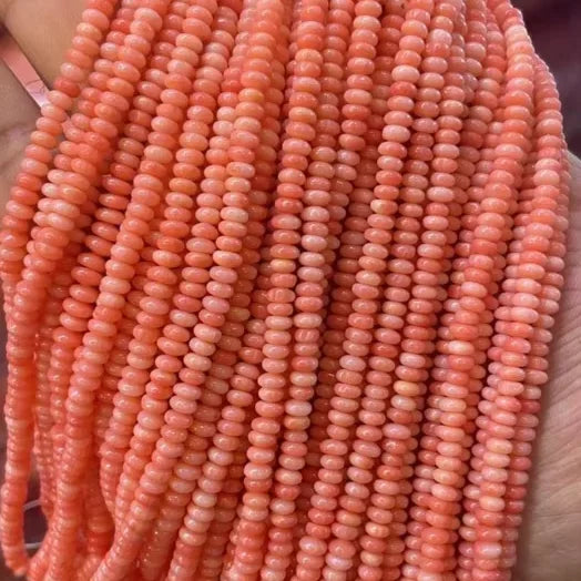 Original Small Colral Beads 2x4mm Natural Pink Bamboo Coral Gemstone Beads Strands Smooth Rondelle Beads Wholesale