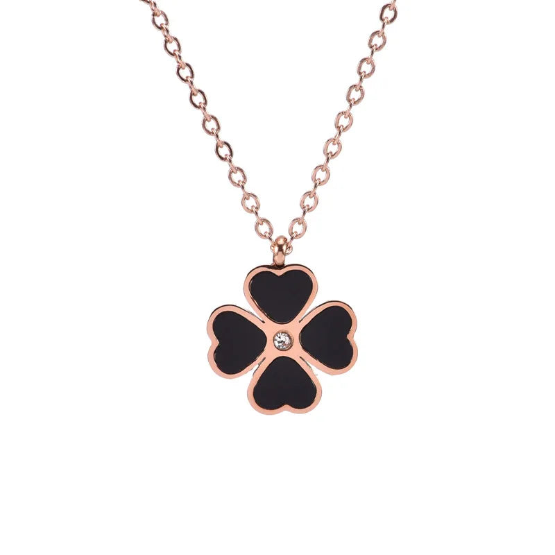Nabest Waterproof PVD Rose Gold Stainless Steel Four Leaf Clover Chokers Necklace Jewelry Women Lucky Pendant Clavicle