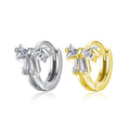 EH1518  Fine 925 Sterling Silver Zircon Diamond Bow Ear Buckle Earrings Women 18K Gold Plated Hoop Earrings Fashion Jewelry