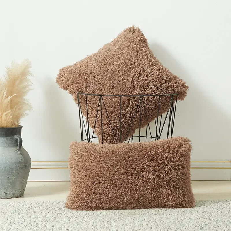 Fashion Geometric Square Woven Polyester One Side Faux Fur Soft Couch Sofa Decoration Fluffy Cushion Covers