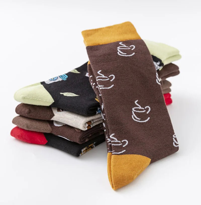 Factory Wholesale Disposable Breathable Autumn Funky Striped Digital Printing Men Knitted Crew Socks