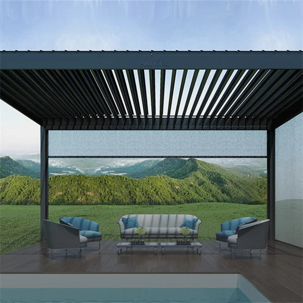 AS2047TOMA Aluminium Garden Outdoor Electric Pergola Motorized Waterproof Pergola Aluminum Roof Louver Sun Roof Louver