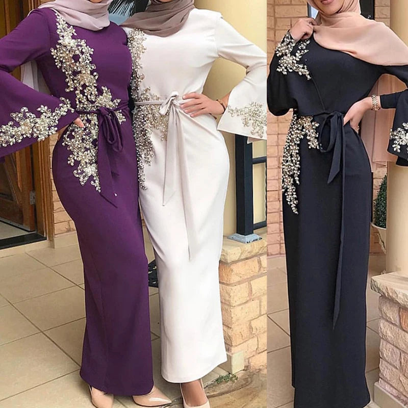 Clothing Manufacturers Muslim Turban Dress Lace Embroidered Turkish Robe Islamic Dress Women's Ramadan Dress European Clothing