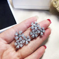 CAOSHI Hot Fashion Bridal Wedding Cubic Zirconia New Arrival Jewelry 3pcs Flower Silver Plating Stud Earrings for Women