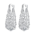 925 Sterling Silver Waterdrop Shape Ear Buckles Vine Hollow Pattern Hoop Earrings with Zircon Women's Decorative Jewelry BSE753