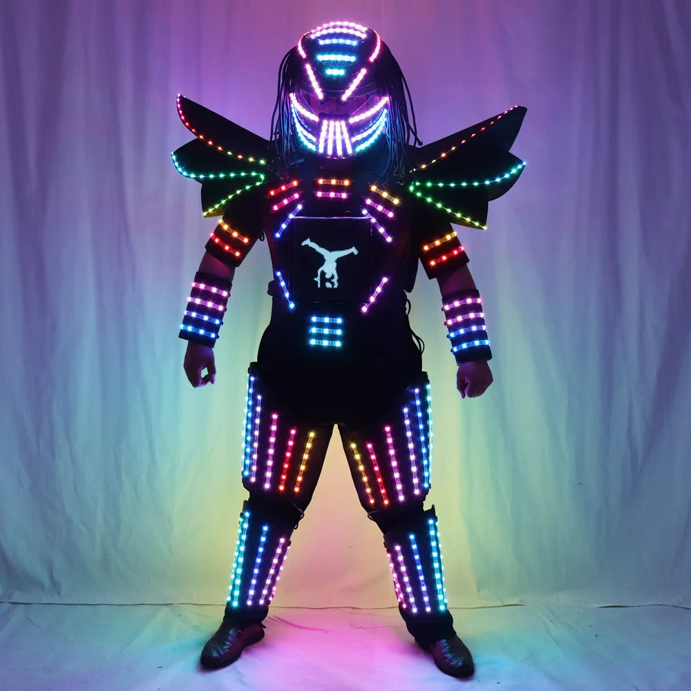 Pixels LED Robot Suit Full-Color Changing Traje De Robot Stage Show Singer Party Performance Printed Helmet Laser Gloves Wear
