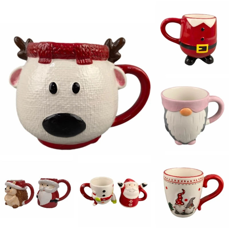 Custom 3D Ceramic Eco-Friendly Modern Christmas Mug Santa Gnome Reindeer Polar Bear Penguin Gingerbread Man Owl Tree Designs