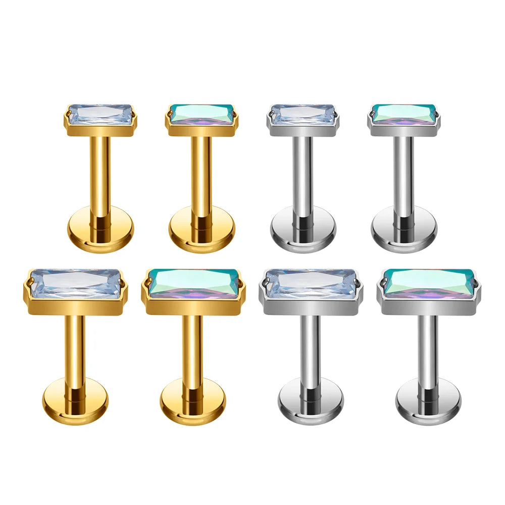 G23 ASTM F136 Titanium Labret Ear Stud Zircon Inlay Cartilage Tragus Earrings Internal Thread Body Piercing Jewelry