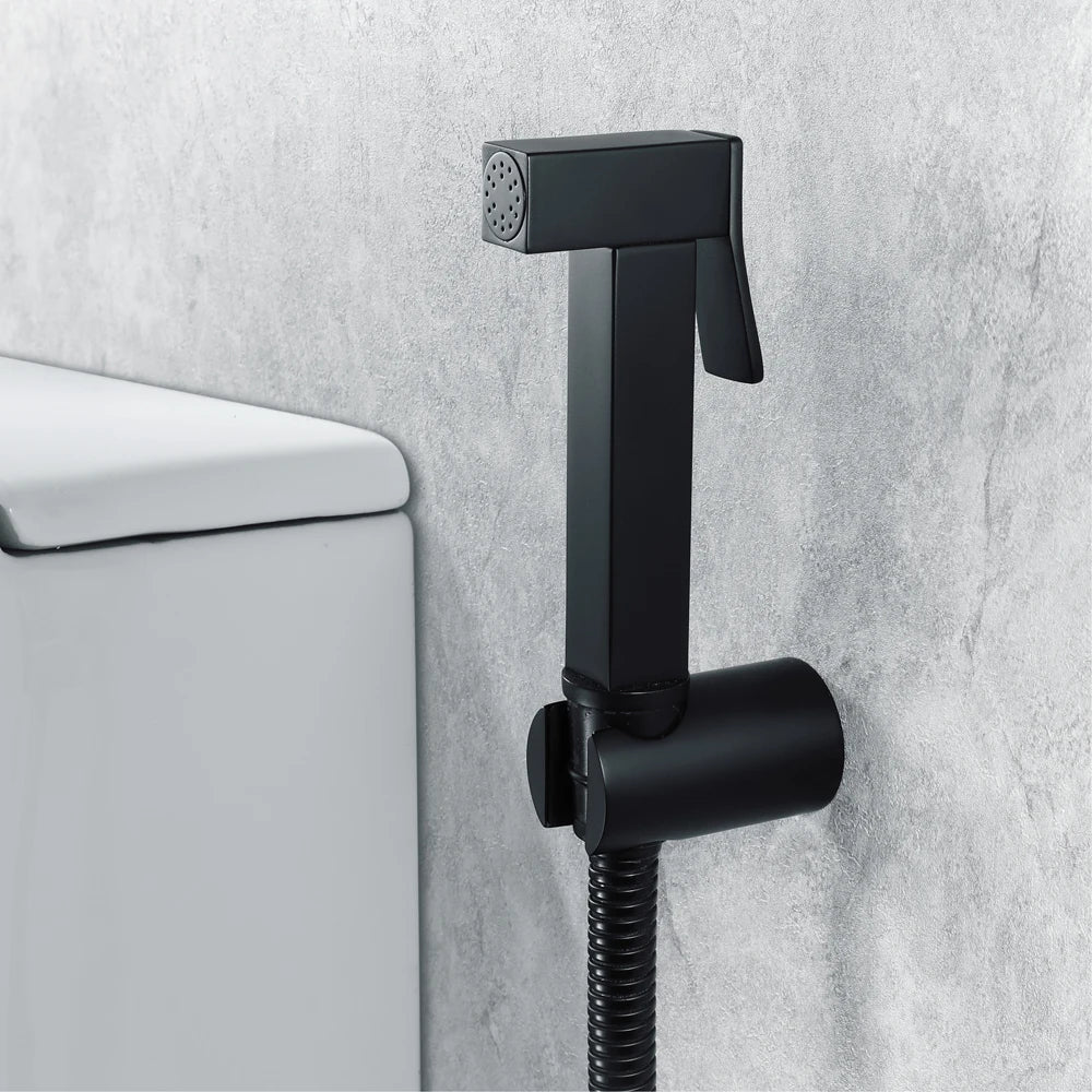 Brass Square Bidet Toilet Bidet Sprayer Kit T-valve Black Handheld Bidet Set