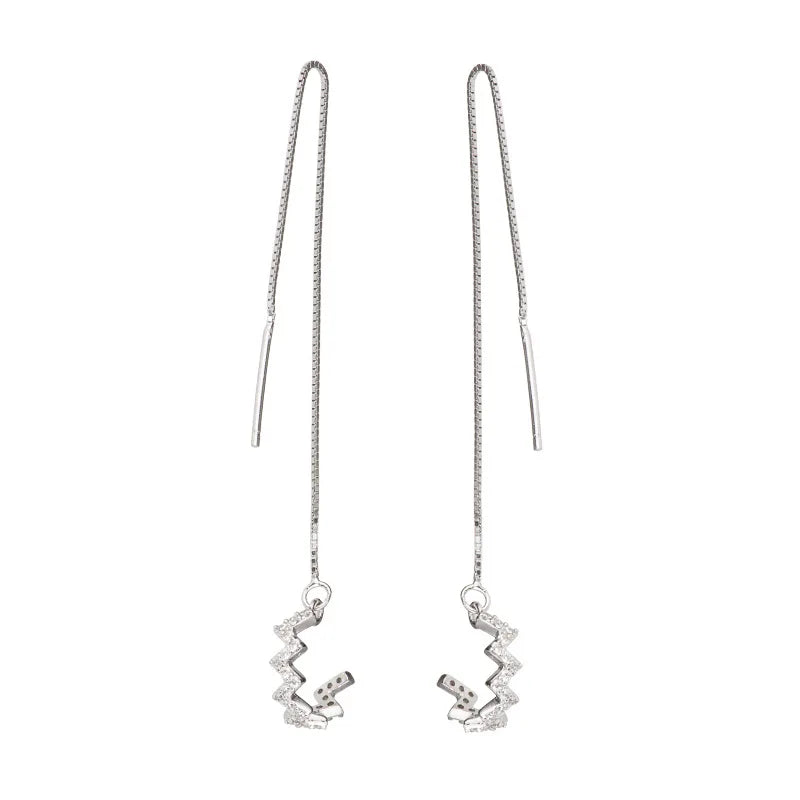 925 Sterling Silver Earrings for Women Luxury Lady Party Fashion Jewelry Personalized Long Drop Earring