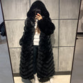 Winter Warm Women Black Long Fur Coat With Hood Natural Fur Coat for Ladies Streetwear