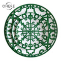 Vintage Green Wrought Iron Style Bone China Dinnerware Set Eco-Friendly Ceramic Porcelain Dishes & Plates for Wedding Rental