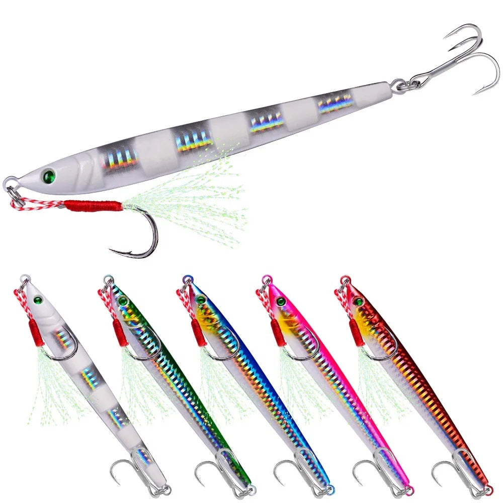 PROBEROS Metal Jig Lure with Hookos Luminous Jigging Blade Baits Sink Sea Fishing Lure 7-80G
