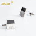JINJIE in Stock Silver Geometric square Stripes Black Lacquer Enamel French Men's Cufflinks Wholesale