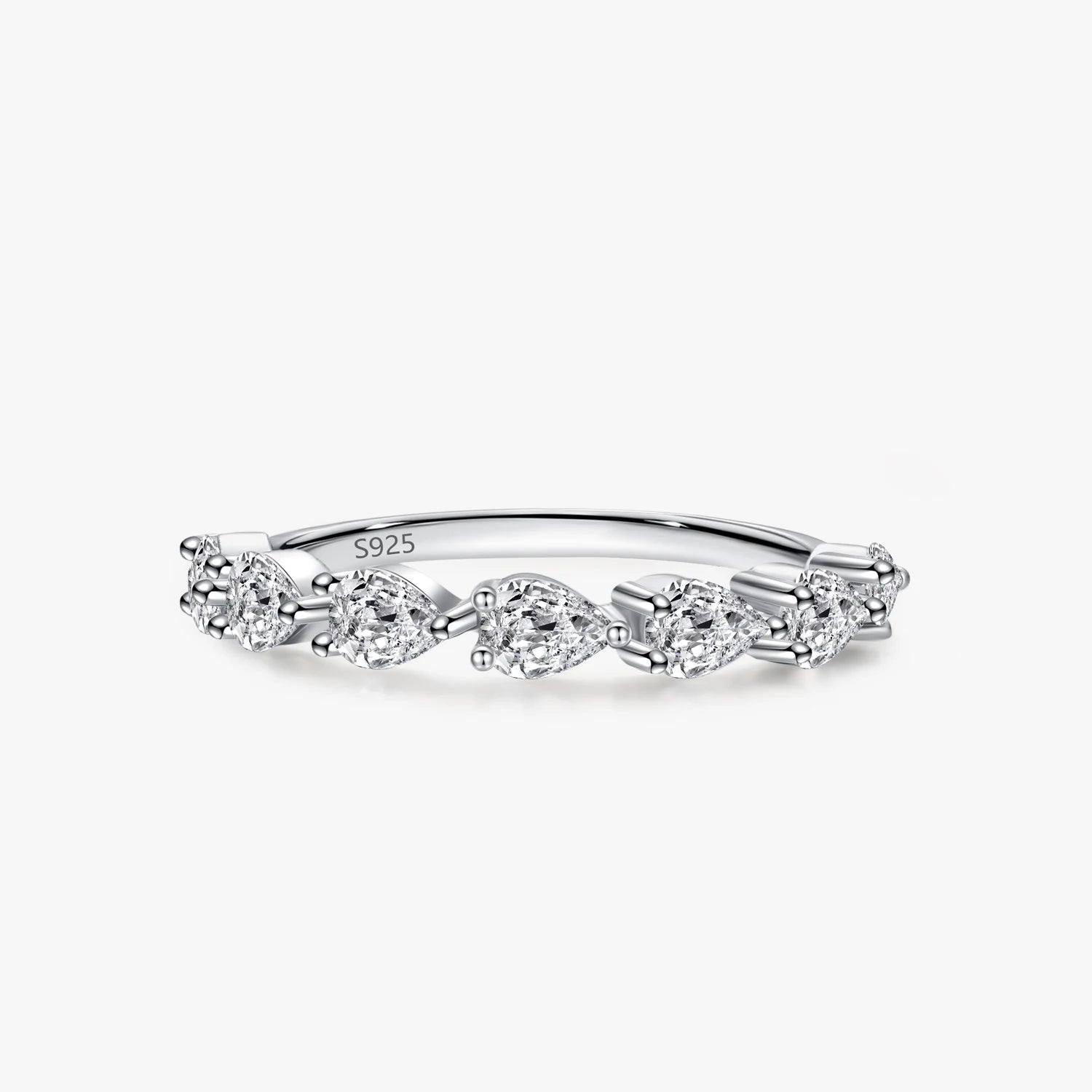 Ailmay Authentic 925 Sterling Silver Romantic Elegant Cut Water Drop Shape Zirconia Rings for Women Girls Party Jewelry