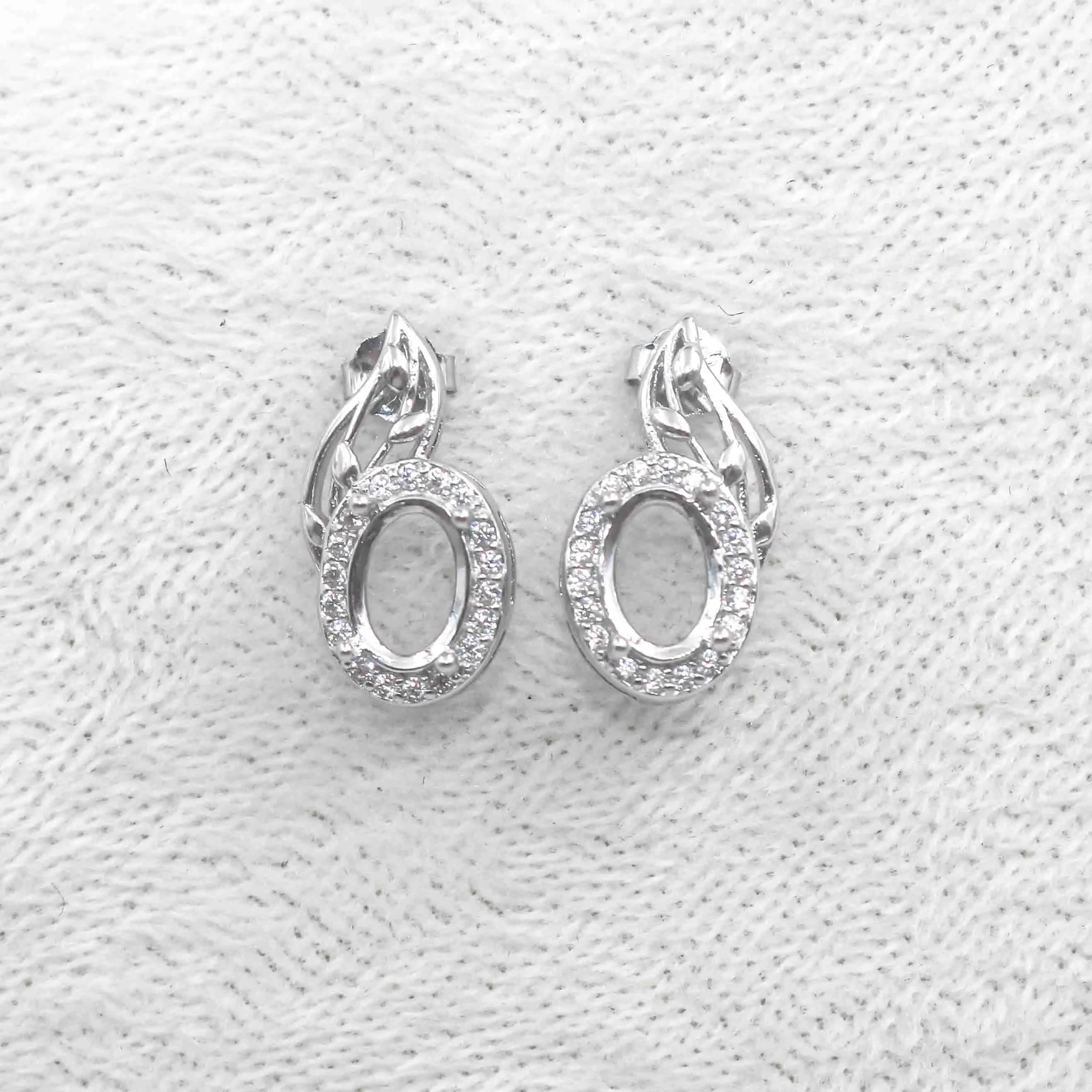 Sterling Silver 5*7mm Semi Mount Stud Earrings Empty Frame Support Blank Setting S925 Base Without Center Stone DIY for Inlay
