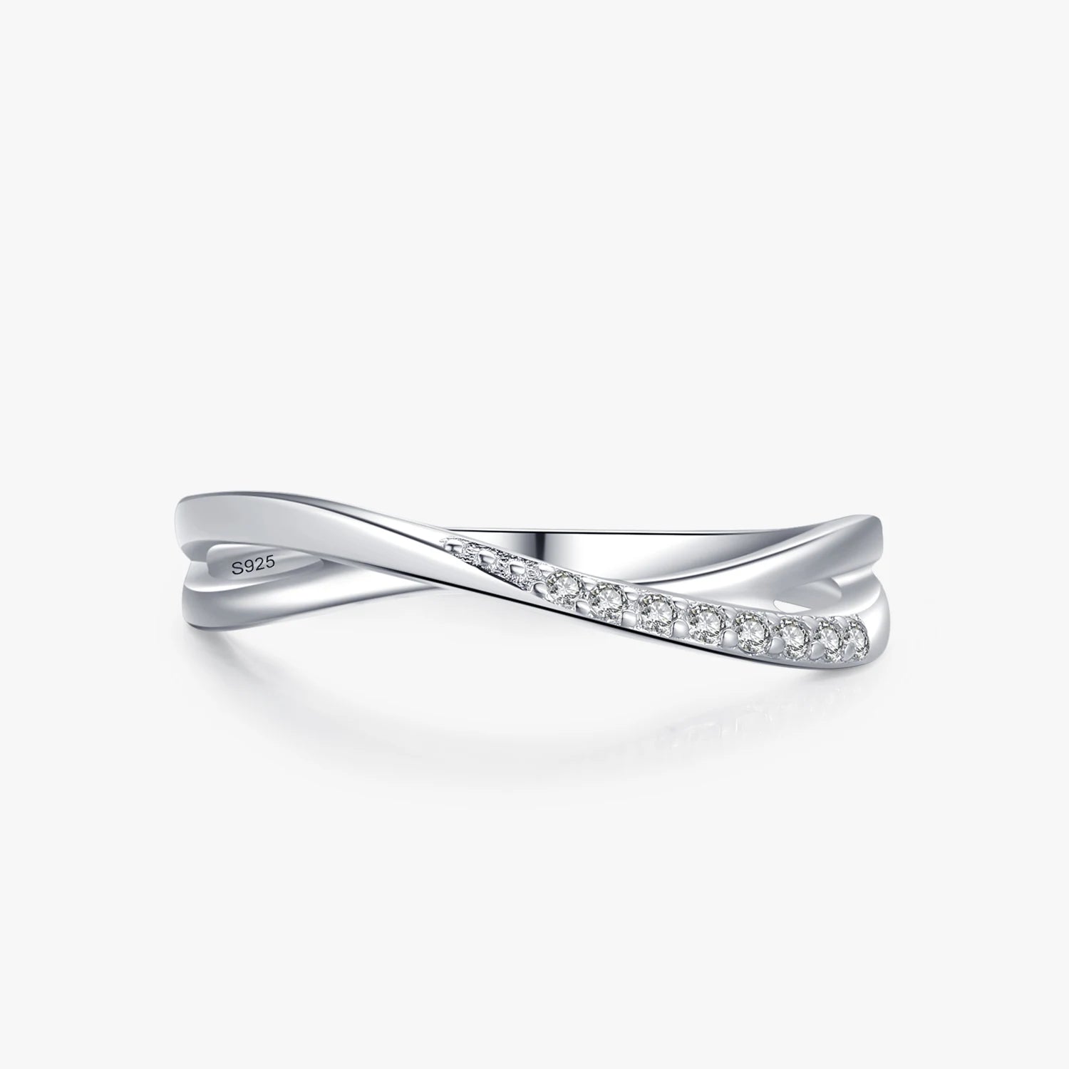 Ailmay Top Quality 925 Sterling Silver Simple Geometric Line Clear CZ Finger Rings for Women Classic Wedding Statement Jewelry