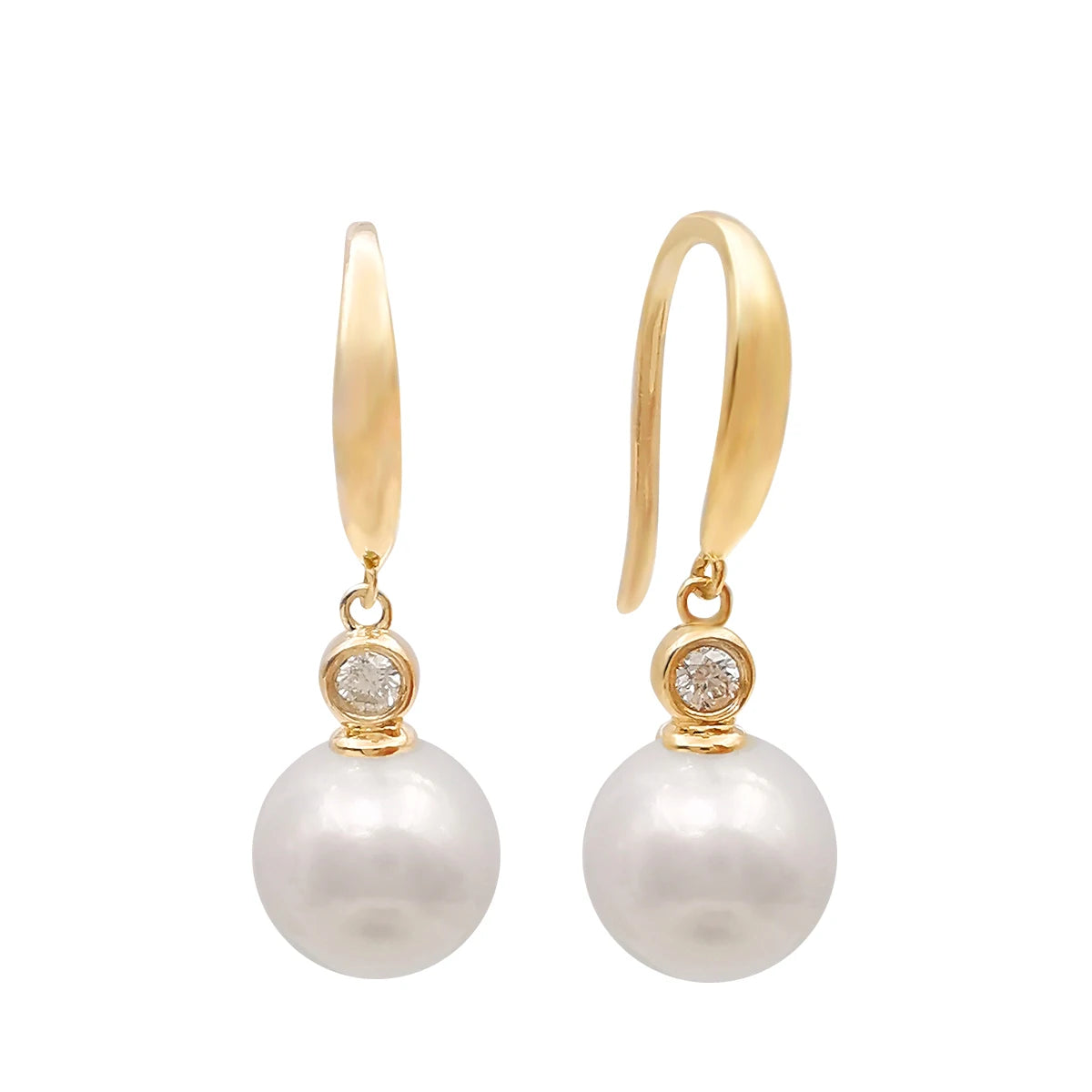 Classic 14K Solid Gold Freshwater 10mm Pearl with Lab-Grown Diamond Fine Jewelry Set Women Wedding Party Engagement Anniversary